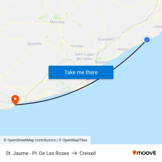 St. Jaume - Pl. De Les Roses to Creixell map