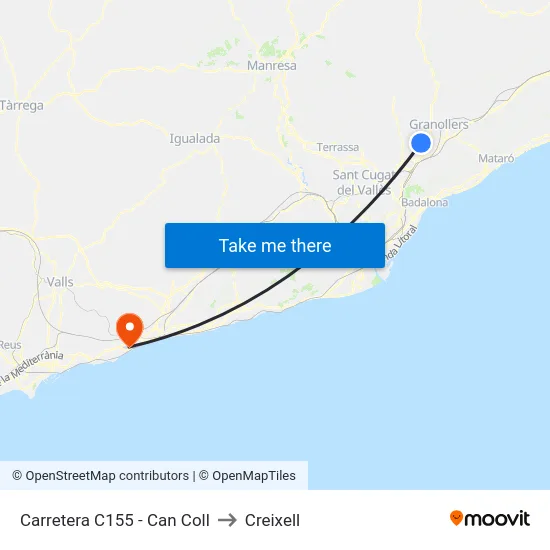 Carretera C155 - Can Coll to Creixell map