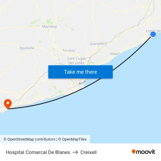Hospital Comarcal De Blanes to Creixell map