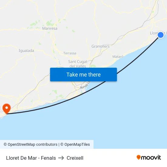 Lloret De Mar - Fenals to Creixell map