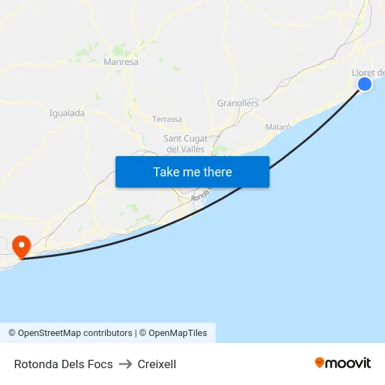 Rotonda Dels Focs to Creixell map