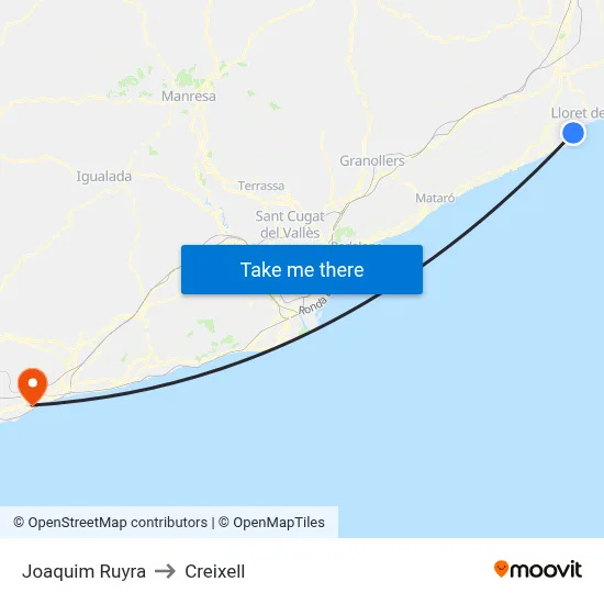 Joaquim Ruyra to Creixell map