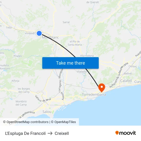 L'Espluga De Francolí to Creixell map