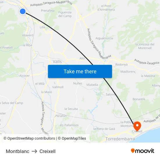 Montblanc to Creixell map