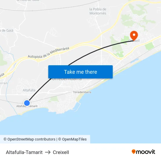Altafulla-Tamarit to Creixell map