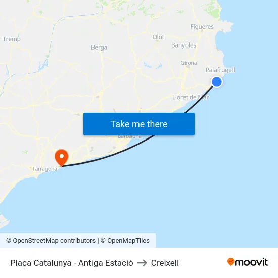 Plaça Catalunya - Antiga Estació to Creixell map