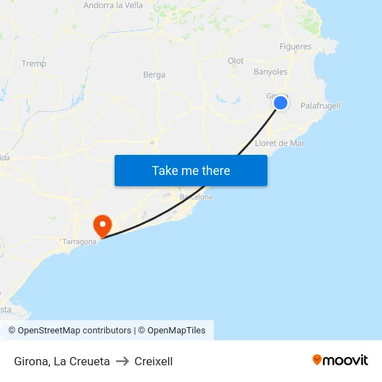 Girona, La Creueta to Creixell map