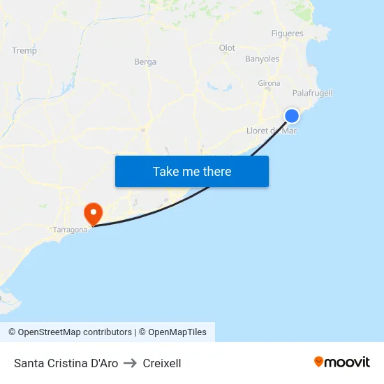 Santa Cristina D'Aro to Creixell map