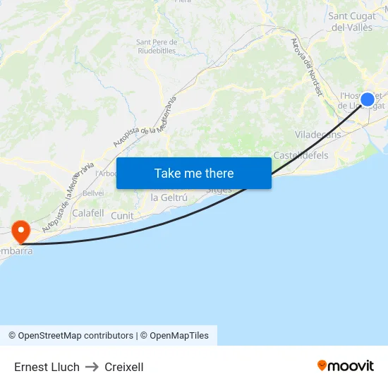 Ernest Lluch to Creixell map