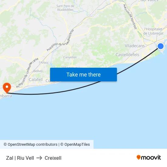 Zal | Riu Vell to Creixell map