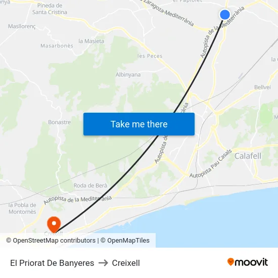 El Priorat De Banyeres to Creixell map