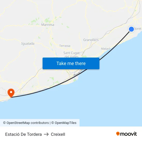 Estació De Tordera to Creixell map