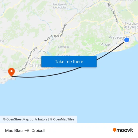 Mas Blau to Creixell map