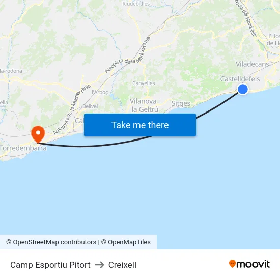 Camp Esportiu Pitort to Creixell map