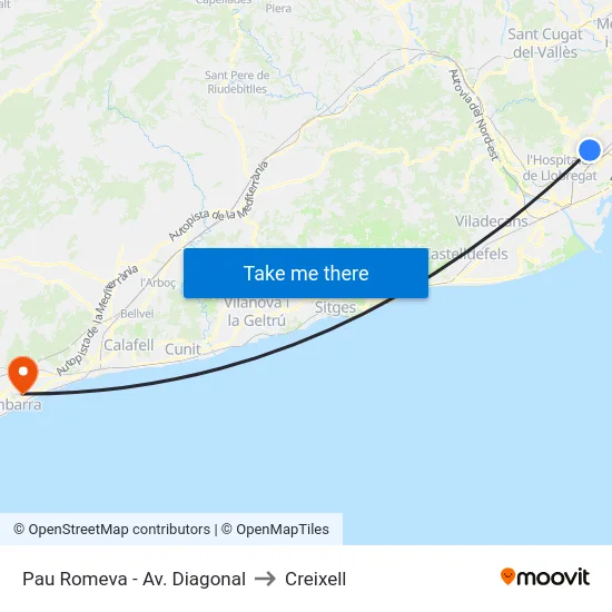 Pau Romeva - Av. Diagonal to Creixell map