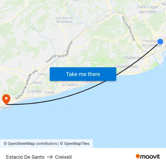 Estació De Sants to Creixell map