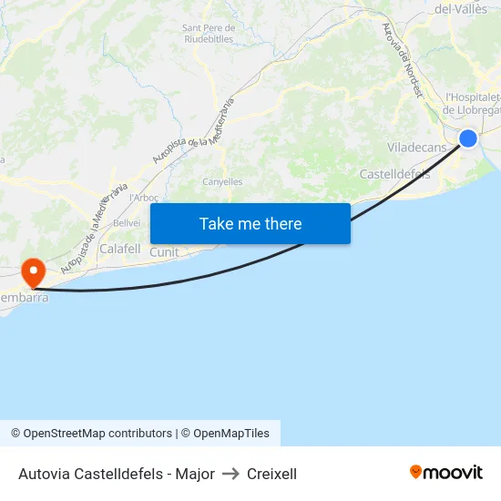 Autovia Castelldefels - Major to Creixell map