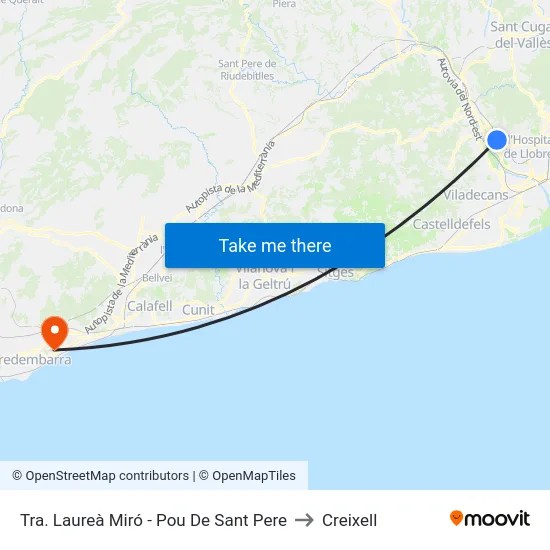 Tra. Laureà Miró - Pou De Sant Pere to Creixell map
