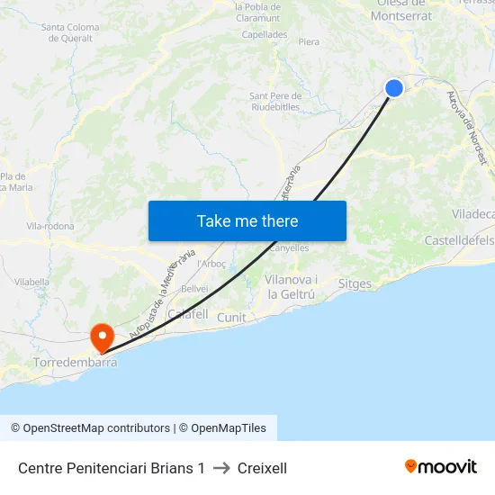 Centre Penitenciari Brians 1 to Creixell map