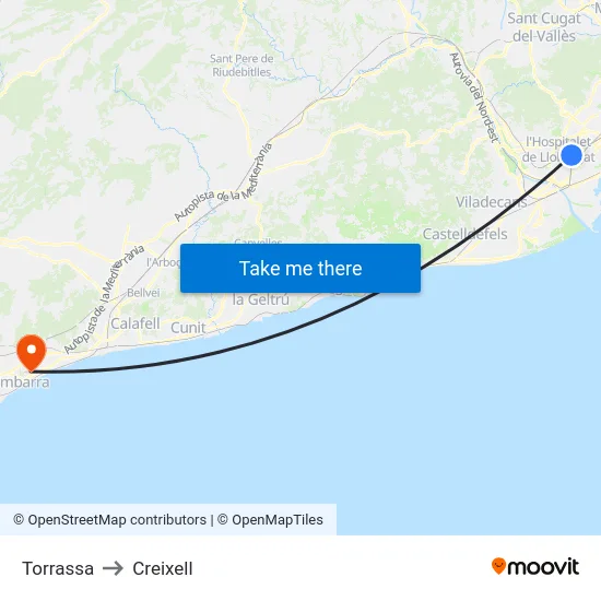 Torrassa to Creixell map