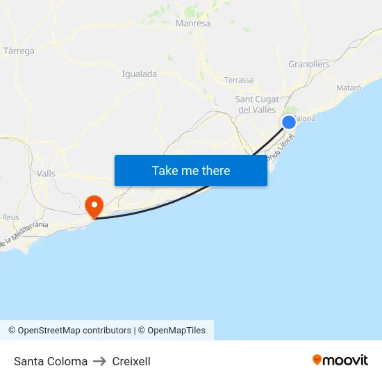 Santa Coloma to Creixell map