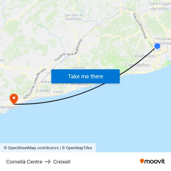 Cornellà Centre to Creixell map