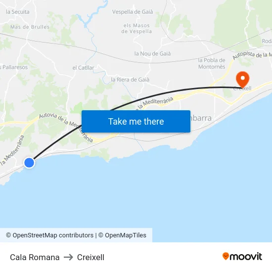 Cala Romana to Creixell map