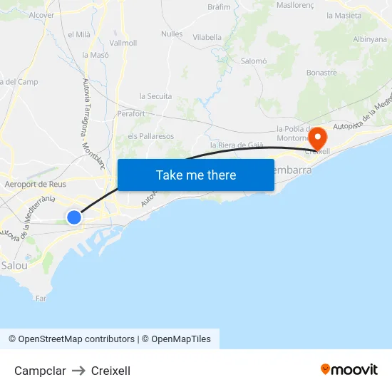 Campclar to Creixell map