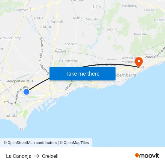 La Canonja to Creixell map