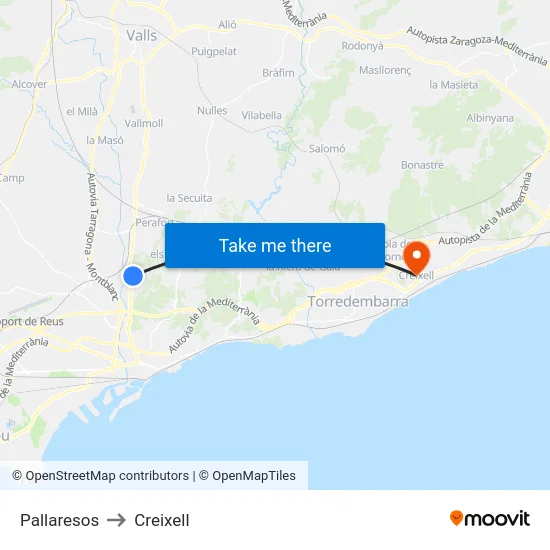 Pallaresos to Creixell map