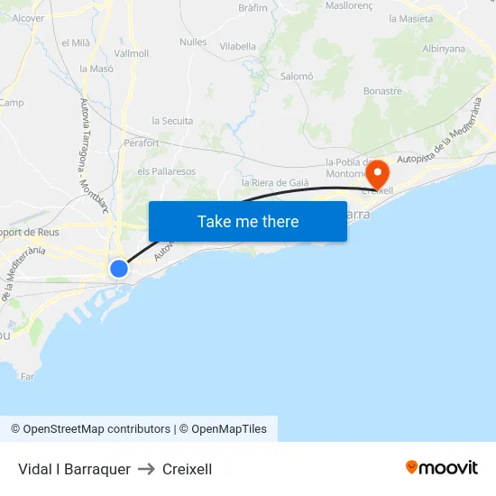 Vidal I Barraquer to Creixell map