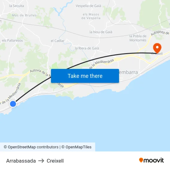 Arrabassada to Creixell map