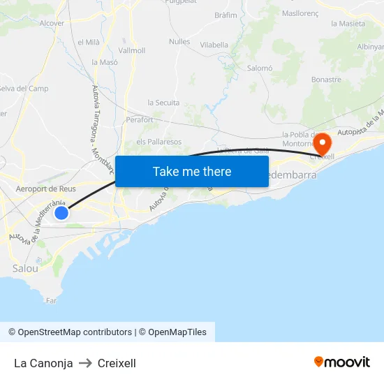 La Canonja to Creixell map