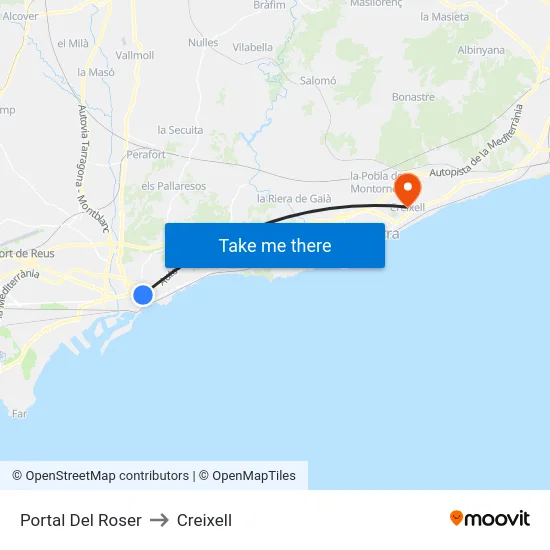 Portal Del Roser to Creixell map