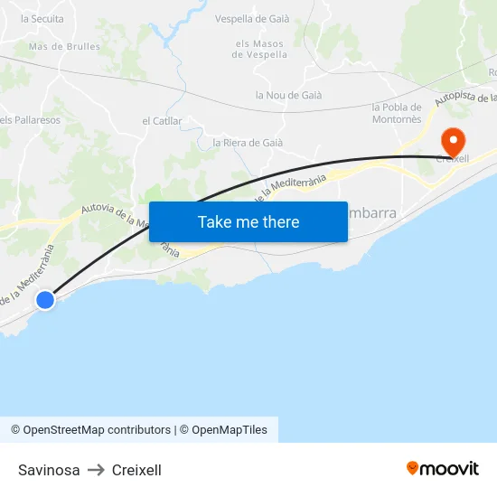 Savinosa to Creixell map