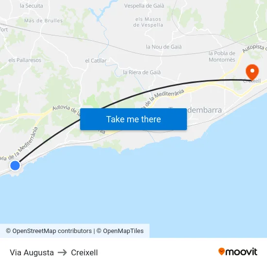 Via Augusta to Creixell map