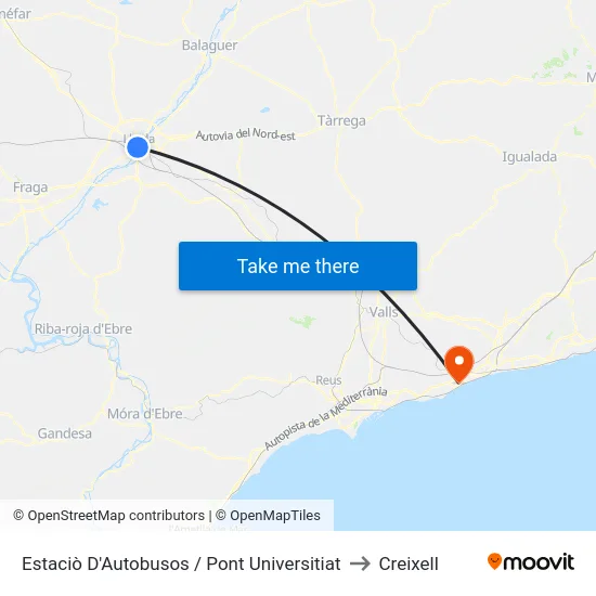 Estaciò D'Autobusos / Pont Universitiat to Creixell map