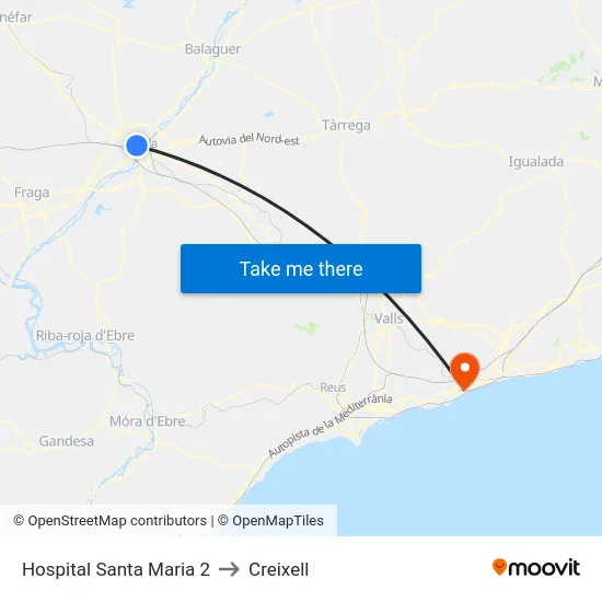 Hospital Santa Maria 2 to Creixell map