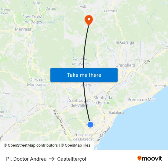 Pl. Doctor Andreu to Castellterçol map