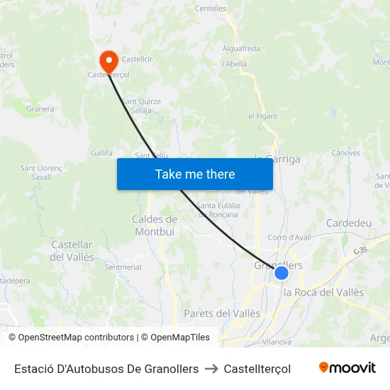 Estació D'Autobusos De Granollers to Castellterçol map