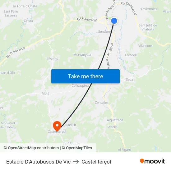 Estació D'Autobusos De Vic to Castellterçol map