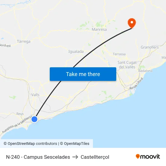 N-240 - Campus Sescelades to Castellterçol map