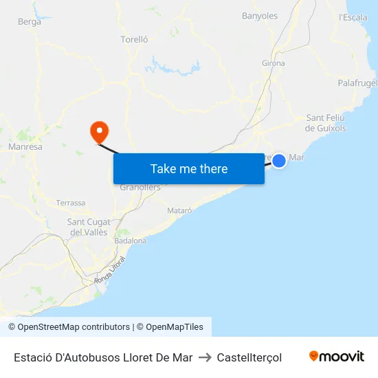 Estació D'Autobusos Lloret De Mar to Castellterçol map