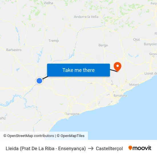 Lleida (Prat De La Riba - Ensenyança) to Castellterçol map