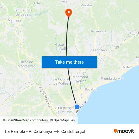La Rambla - Pl Catalunya to Castellterçol map