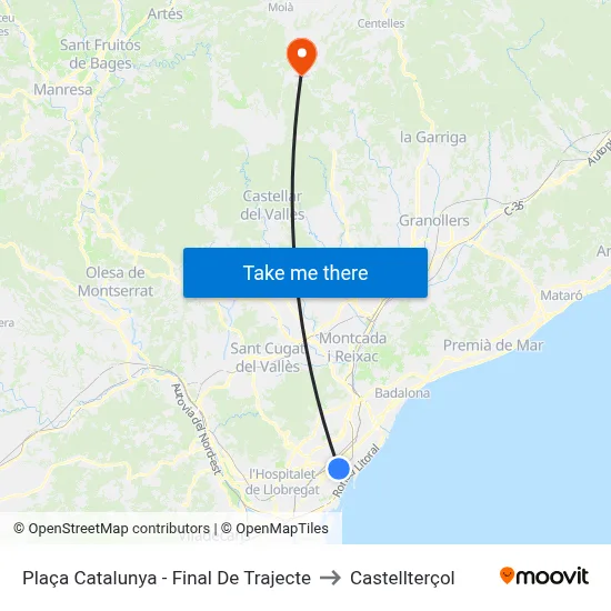 Plaça Catalunya - Final De Trajecte to Castellterçol map