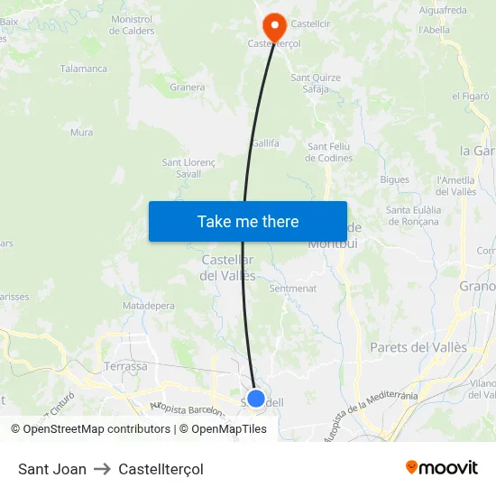 Sant Joan to Castellterçol map