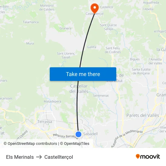 Els Merinals to Castellterçol map