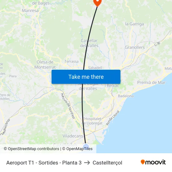 Aeroport T1 - Sortides - Planta 3 to Castellterçol map