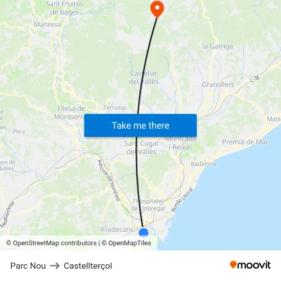Parc Nou to Castellterçol map